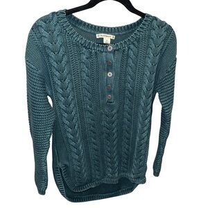 Ruff Hewn Cable Knit Henley Sweater Teal Cotton Blend Cozy Chunky Women M